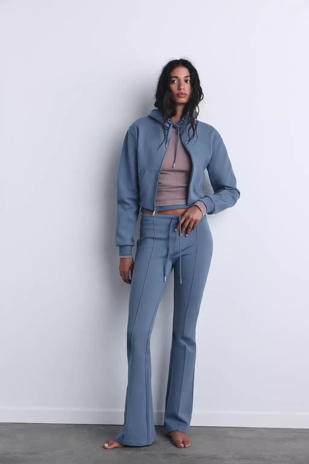 Double-sided sweater & flared trousers set