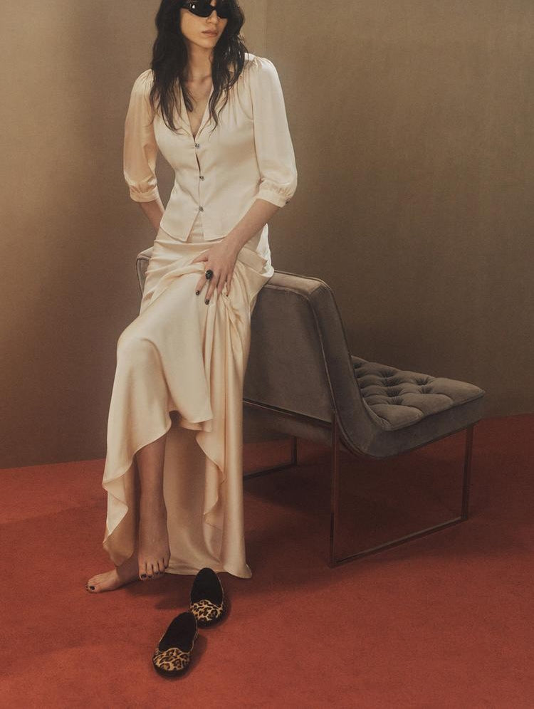 French Chic: Romantic Shirt & Long Pleated Skirt