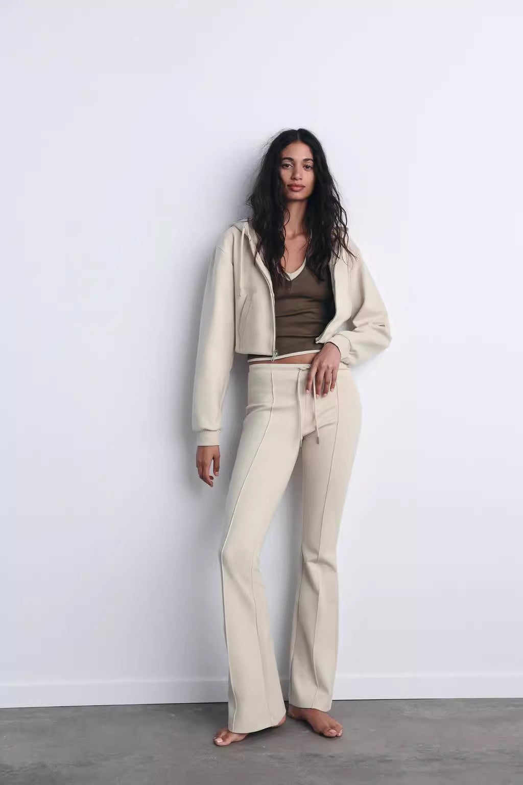 Double-sided sweater & flared trousers set