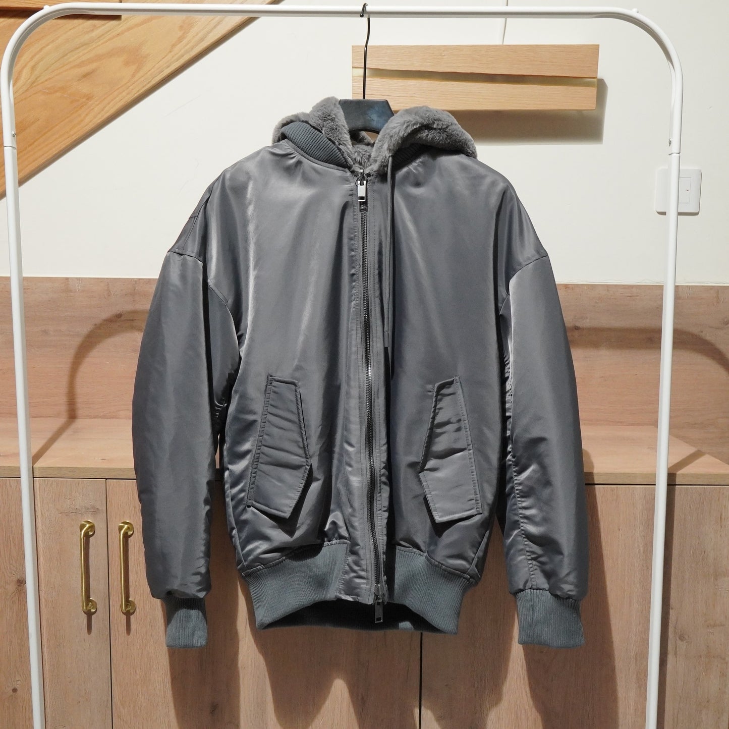 Reversible faux fur bomber jacket