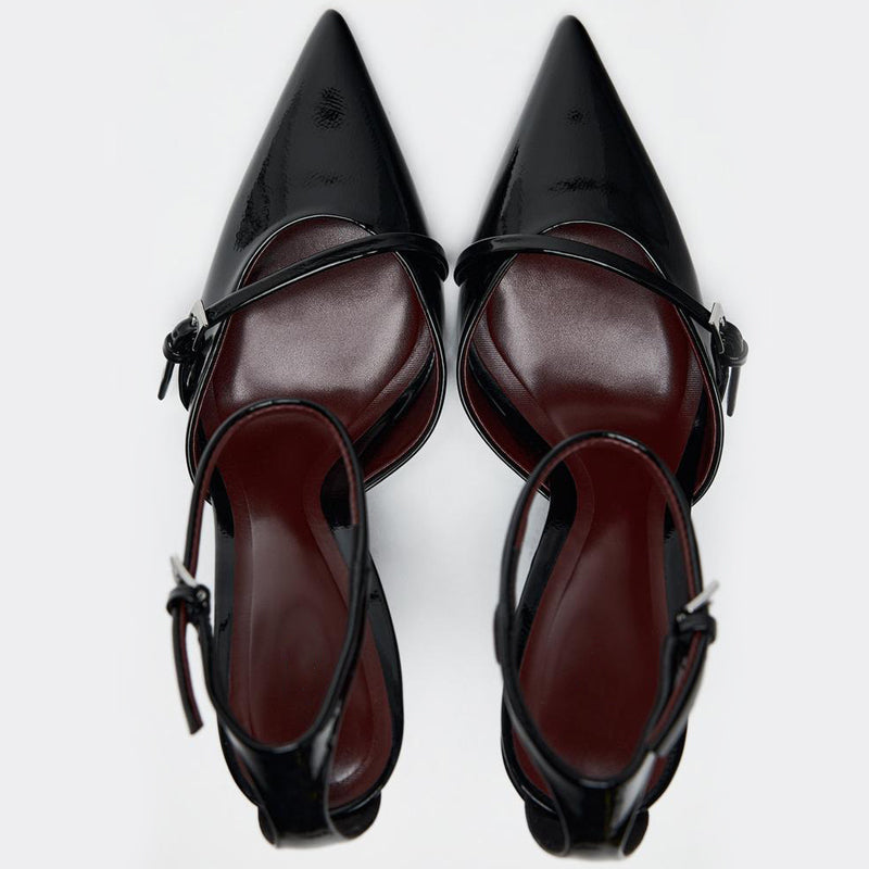 Crimson pointed high heels