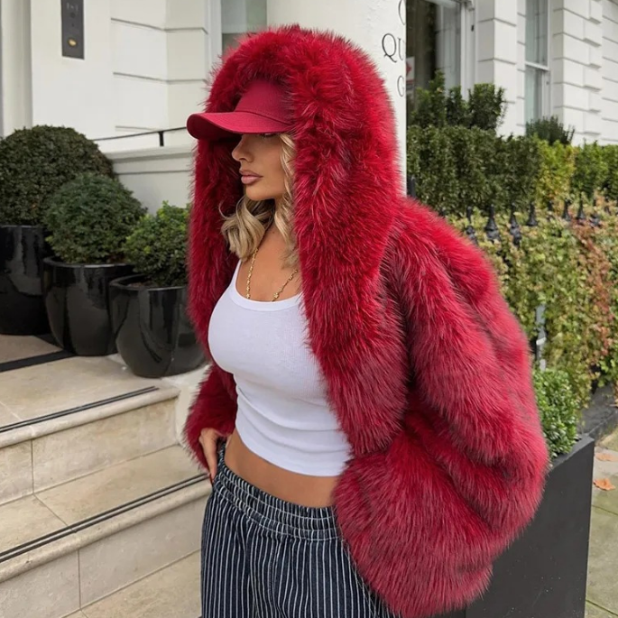 Hooded Faux Fur Jacket