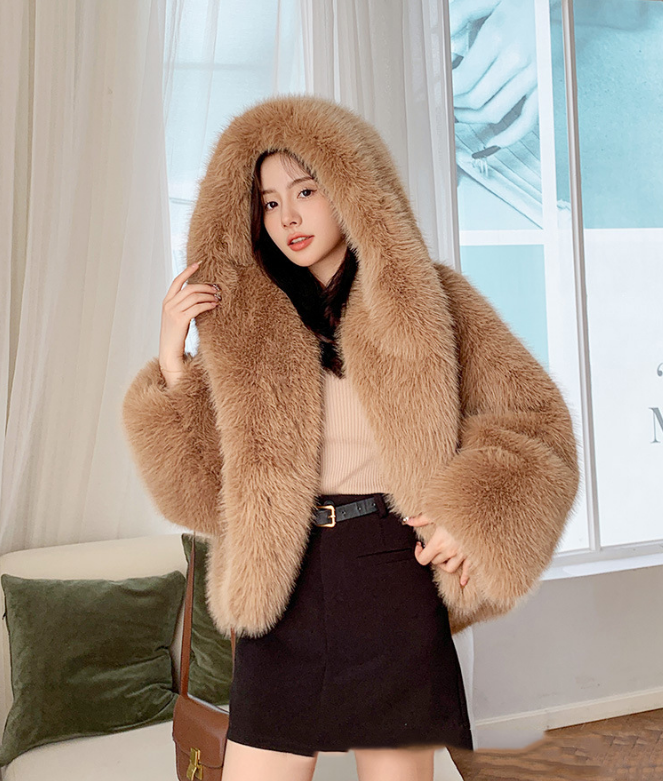 Hooded Faux Fur Jacket