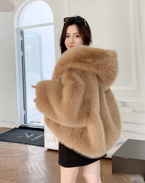 Hooded Faux Fur Jacket